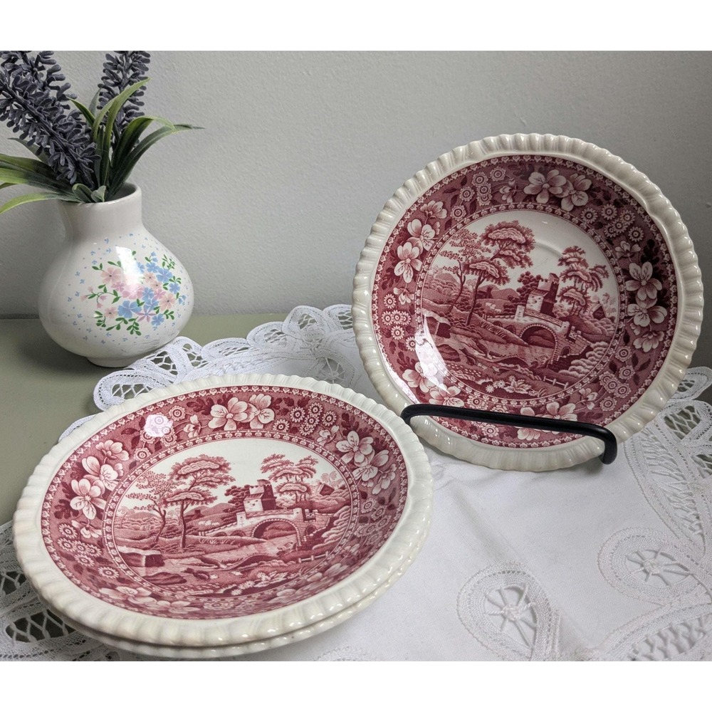 Vintage Copeland Spode Tower Red Side Plates Set of 3, English Transferware